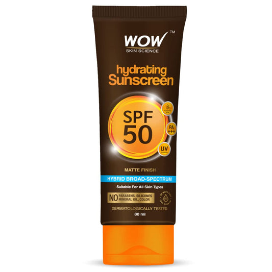 WOW Skin Science Hydrating Sunscreen SPF50 PA+++ with Hyaluronic Acid and Aloe Vera Extract - Broad m Protection & Prevents Sunburn and Tanning - 80ml
