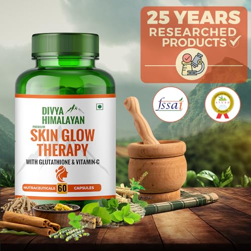 Divya Himalayan Skin Glow Therapy Glutathione- 1000mg Capsules Supplement With Vitamin C, Vitamin E,wing Skin |Whitening| for Men Women - (60 Capsule)