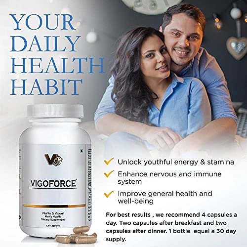 VIGOFORCE Vitality and Vigour Natural Mens Supplement for Energy and Stamina 1 bottle contains 120 Veg Capsules