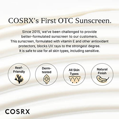 COSRX Vitamin E SPF 50+ Daily Sunscreen, Reef Safe, No Whitecast, OTC Vitalizing Sunscreen, Strong Protection Against UVA and UVB Rays | 50ml