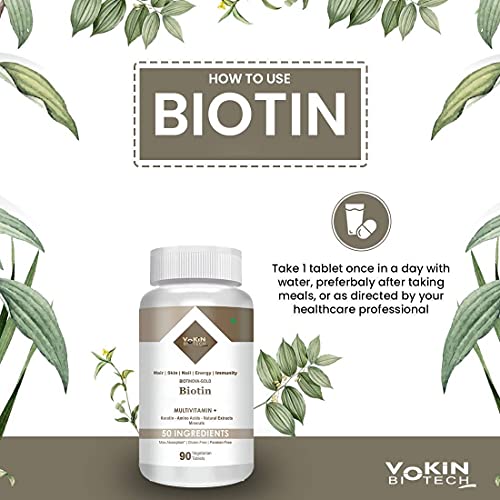 Vokin Biotech Biotin 30mcg, Supplement for Hair Growth, Strong Hair and Glowing Skin, Fights Nail Brittleness, 90 Biotin Tablets