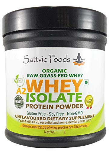Sattvic Foods Organic A2 Whey Protein Isolate (200 g) Unflavoured| Non-GMO, 22.5g of protein per serving