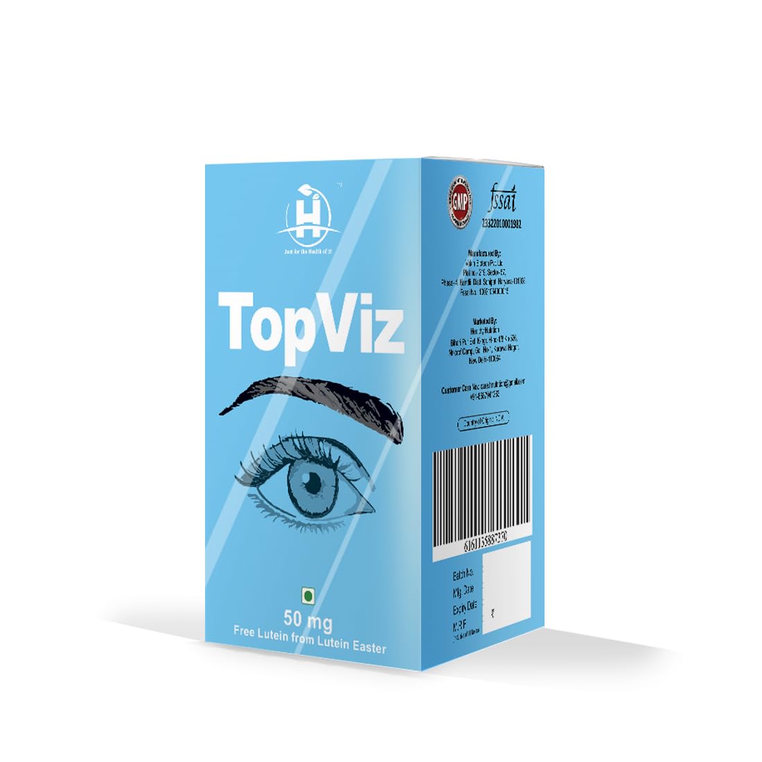 Healthy Nutrition - Just for the Health of it Topviz (50 mg) Eye Care Supplement with Lutein and Zea, Blue light & Digital Gaurd 60 Vegetarian Tablets