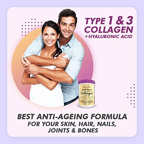 HealthyHey Nutrition Collagen Gold Series with Hyaluronic Acid, Biotin & Vitamin C - For Skin, Hair & Nails (Black Current, 200gm)