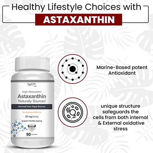 Vokin Biotech Astaxanthin 29mg - Naturally Sourced from Algae - Non-Synthetic - Best or Healthy Ageing - 90 Capsules