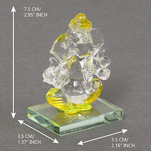 eCraftIndia Yellow and Transparent Double Sided Crystal Car Ganesha Showpiece