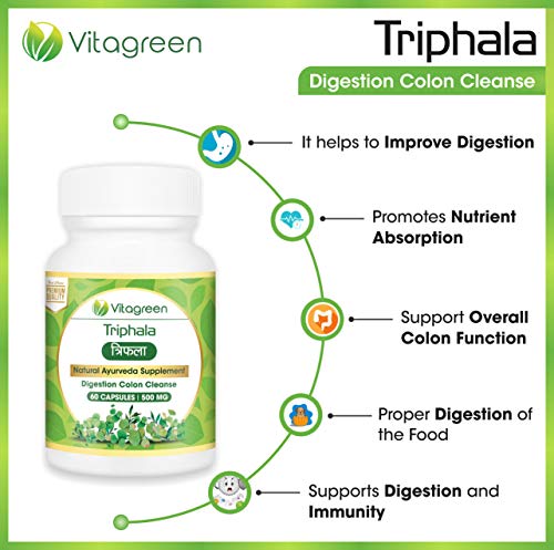 TRIPHALA 500 mg, Pack Of 60 Capsules For Digestion & Colon Cleanse, (Pack of 2)