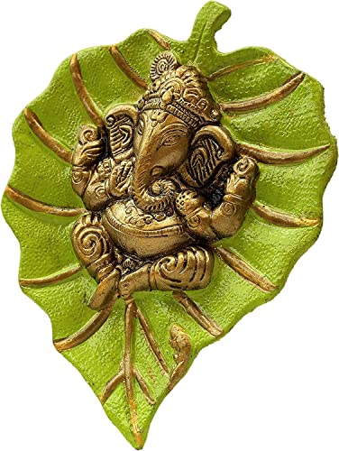 Metal Patta Ganesha Metal Wall Hanging Decorative Religious Showpiece - Parrot Green