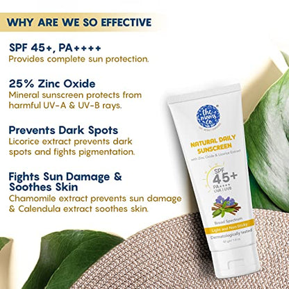 The Moms Co. Mineral Sunscreen for Women & Men with 25% Zinc Oxide | SPF 45+ PA++++ | Non-Greasy | PB | No White Cast | Dermatologically Tested- 50 Gm