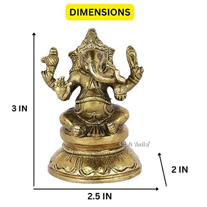 Collectible India Brass Lord Ganesha Statue murti God Ganesh Ganpati Sitting Idol Sculpture Good Luck & Success(Size: 3 x 2.5 Inches)