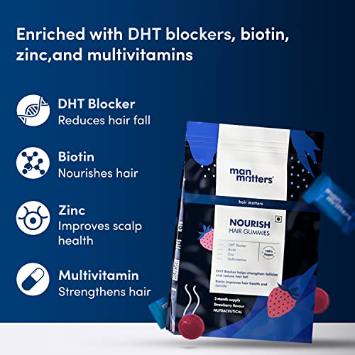 Man Matters DHT Blocker Biotin Gummies for Hair & Beard | 90 Day Pack | Effectively Blocks DHT | Bior | Strawberry Flavour | 100% Vegan & Gut Friendly