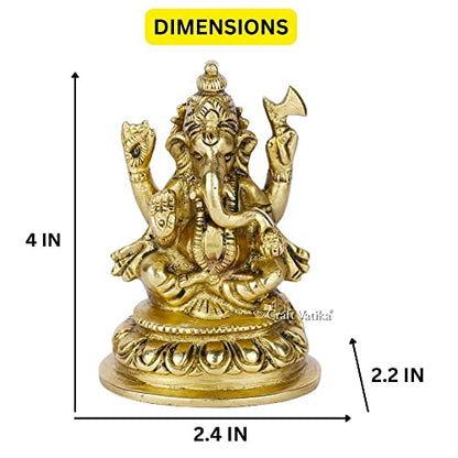 Collectible India Brass Lord Ganesh Idol, 4'' X 2.4'' X 2.2'', Golden (Model Number: GBS189)