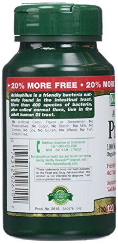 Nature's Bounty Probiotic Acidophilus, 360 Tablets (3 X 120 Count Bottles)