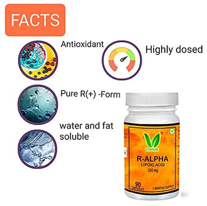 VITARUHE R-Alpha Lipoic Acid, high Dosage, 300 Mg Per Capsule, Vegan, 3 Month Treatment, Natural Foe dietary supplement without unnecessary additives