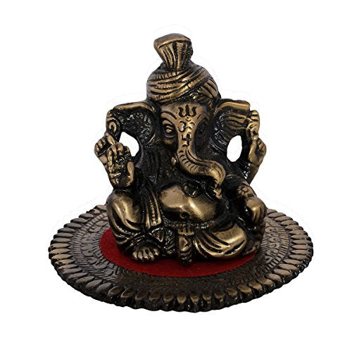 eCraftIndia Pagdi Metal Lord Ganesha on Round Base (10.2 cm x 10.2 cm x 7.6 cm, Brown)