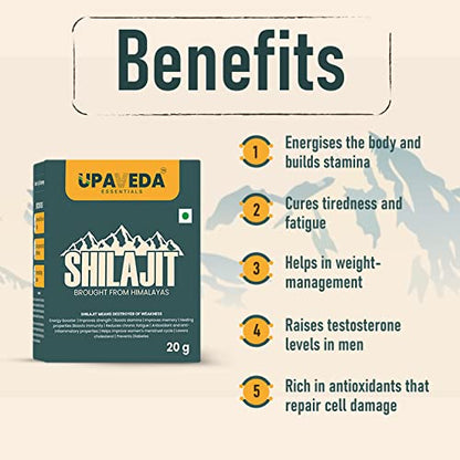 Upaveda Shilajit 20g | For Strength Support, Stamina Support