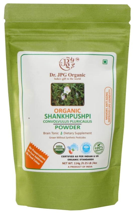 Dr. JPG Organic Shankhpushpi Powder-114g / Convolvulus Pluricalis/Memory Wellness/INDIA ORGANIC certified.