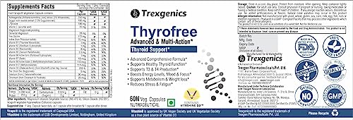 Trexgenics  THYROFREE Comprehensive Thyroid Support with Ashwagandha 5%, Natural Herbs, Tyrosine, MaSelenium & Chromium (60 Veg. Capsules) (Pack of 2)