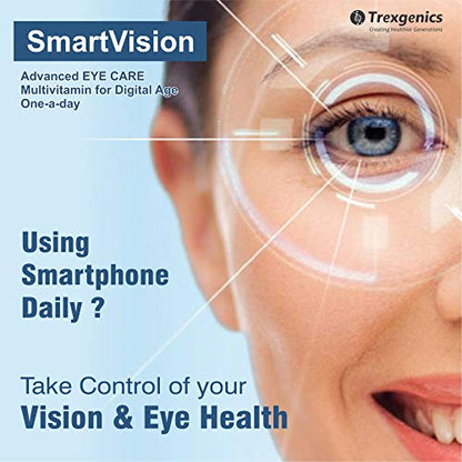 Trexgenics Smartvision Advanced Eye Care Multivitamin with Lutein, Green Tea, Vit A, d, e, c, B-Complex & Minerals - 60 Veg Caps