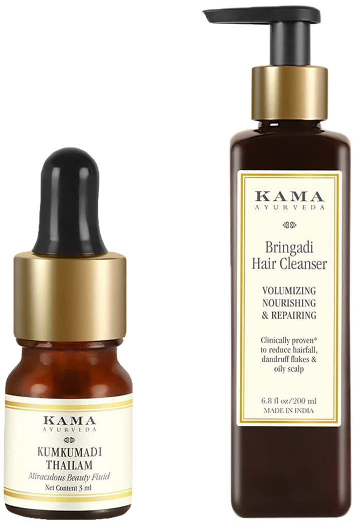 Kama Ayurveda Bringadi Hair Cleanser, 200 ml & Kama Ayurveda Kumkumadi Miraculous Beauty Fluid Ayurvedic Night Serum