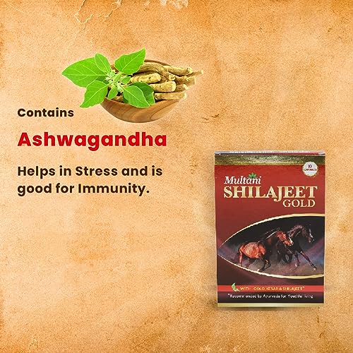Multani Shilajeet Gold Capsule- For Youthful Living, Enriched With Gold, Kesar, Safed Musli & Shilajilajit Capsule For Stamina & Endurance, 10 Capsule