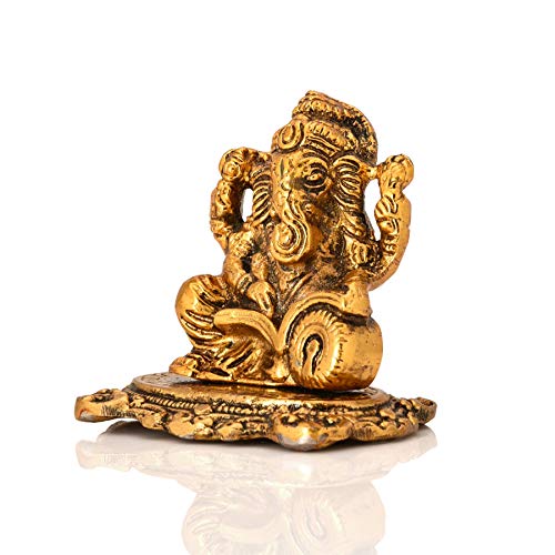 Collectible India Aluminium Ganpati Sitting Idol, 3'' x 2.5'' x 2'', Golden (Model Number: GBS193)