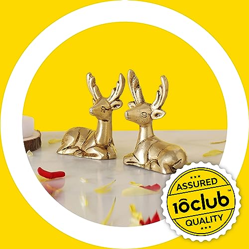 10Club 100% Pure Brass Deer Pair for Home Decor | Brass Decorative Items for Living Room | Deer Showpiece