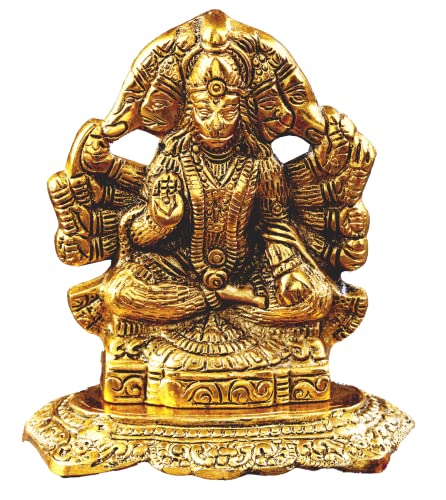 Servdharm Panchmukhi Hanuman Murti | Statue for Home Decor, Gifting, Protection from Evil Eye, 14.7 cms( Gold)