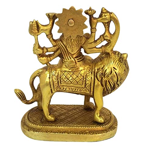 CRAFTHUT Metal Brass Statue Idol of Sherawali MATA Murti Brass/Goddess Durga Maa (4.25 x 3.75 x 2) inch, Weight 450 Grams - Golden Color, 1 Piece