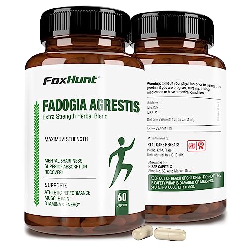 FOX HUNT Fadogia Agrestis 600mg | 1200mg Per Serving Powerful Extract [Maximum Strength] | Natural Energy | Muscle Growth | 60 Capsules. (Pack of 1)