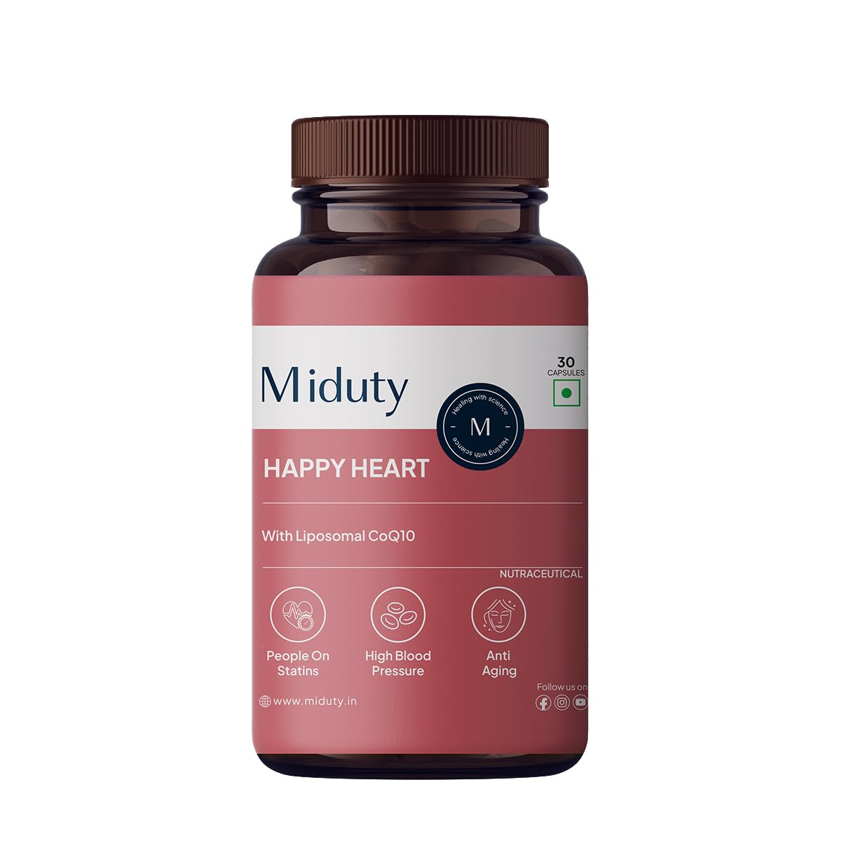 Miduty by Palak Notes Happy Heart - Liposomal CoQ10 - Heart Health Supplement - Methyl Folate - D-Ch Skin - Heart Health - Kidney health - 30 Capsules