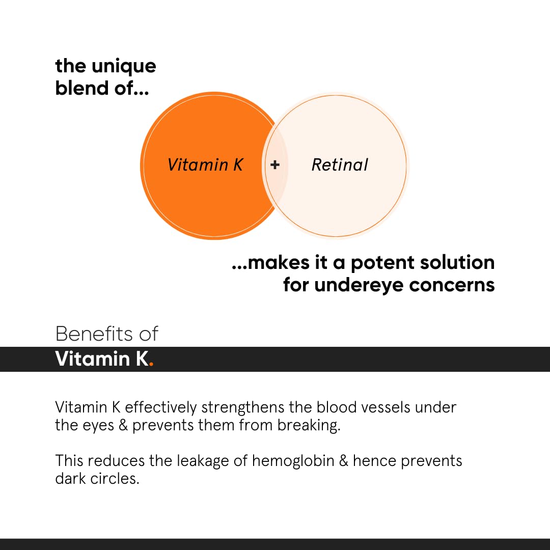 Minimalist Vitamin K + Retinal 01% Under Eye Cream | Reduces Dark Circles, Fine Lines | With Caffeine for Puffiness | 14 gm