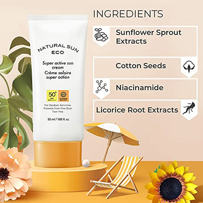 The Face Shop Natural Sun Eco Sunscreen with SPF 50+ PA +++ Protect From Dust Sunscreen for ProtectiA and UVB Rays, Blue Light & Digital Devices, 50ml