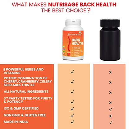 Nutrisage Back Health, Spine and Disc, Back Pain Relief with 9 Potent Herbs, Herniated Disc 60 Veg Cap (Pack of 2)