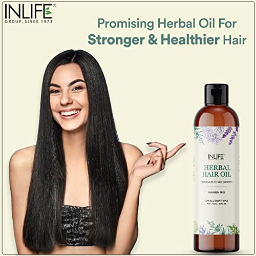 INLIFE Herbal Hair Oil Anti Hair Fall Bhringraj Amalaki Dry Brahmi Sesamum Oil & Other Ayurvedic Herbs No Parabens, 200ml