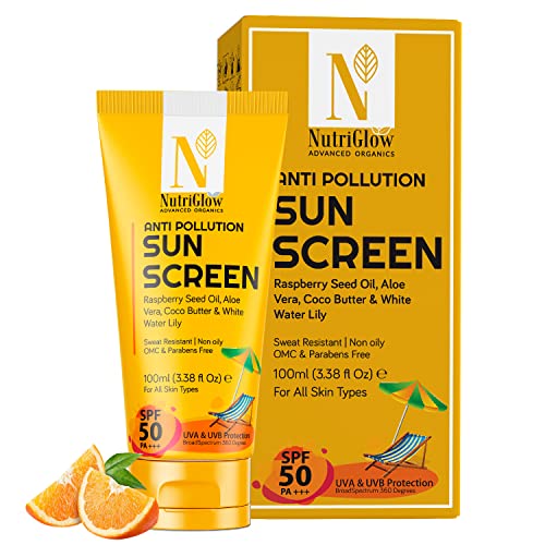NutriGlow Advanced Organics Advanced Organics Anti Pollution Sunscreen With Alovera, Coco Butter, Whed Oil/All Skin Types/Uva & Uvb Protection, 100 ml