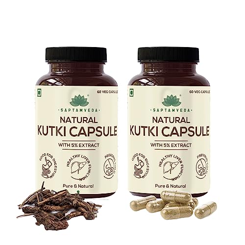 SAPTAMVEDA Natura Kutki 120 Veg Capsules (60 * 2) (Pack of 2), 500 MG Each with Extract - Liver Support & Detox (Pack of 2)