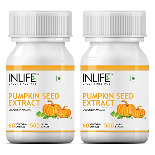 INLIFE Pumpkin Seed Extract Supplement, 500 mg - 60 Vegetarian Capsules (Pack of 2)