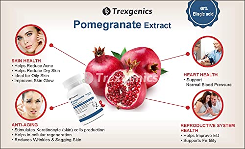 Trexgenics POMEGRANATE (Bioactive 40% Ellagic acid) Seed Extract 500 mg Antioxidant, Skin Care, Blordiovascular Health Support (60 Vcaps) (Pack of 2)