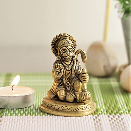 Collectible India Lord Hanuman Statue Religious Strength God Sculpture Figurine - Bajrangbali Murti for Puja Ghar (Size 7cm x 5cm)