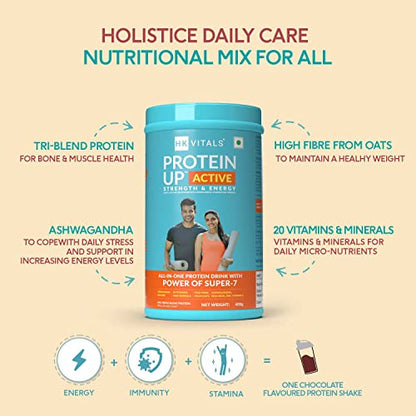 HealthKart HK Vitals ProteinUp Active,All in one triple blend protein for Strength, Immunity, and Stress-Relief (Chocolate, 400 g / 0.88 lb)