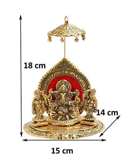 Nexplora Industries Pvt. Ltd. Metal Riddhi Siddhi Chatra Ganesh Idol, Height 18 cm, Gold Antique, 1 Piece