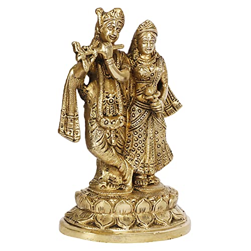 ARTVARKO™ Brass Radha Krishna Statue - Radha Krishan Idol Showpiece Figurine for Home Office Temple Pooja Decor Gift 7 Inch