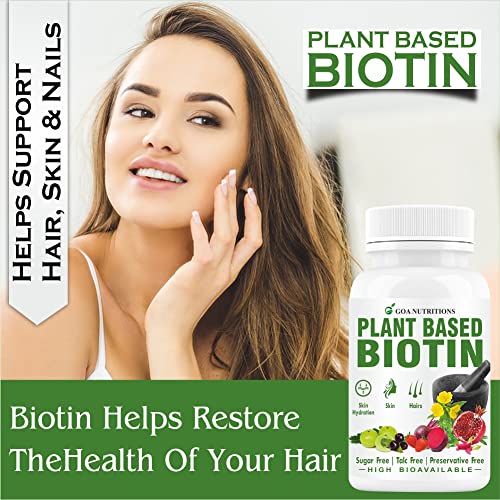 GOA NUTRITIONS Biotin Tablets For Hair Growth Supplements With 10000mcg Plant Based Powder, Vitamin r Fall For Women Men-60 Tablet (No Capsules Pack1)