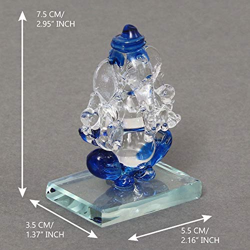 eCraftIndia Blue and Transparent Double Sided Crystal Car Ganesha Showpiece