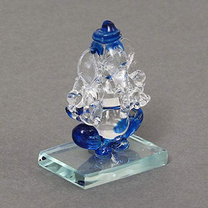 eCraftIndia Blue and Transparent Double Sided Crystal Car Ganesha Showpiece