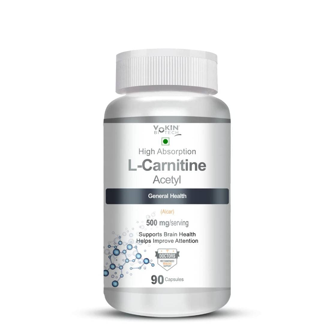 Vokin Biotech L-Carnitine Acetyl (ALCAR)- Support Brain Health- 500 mg – 90 Capsules