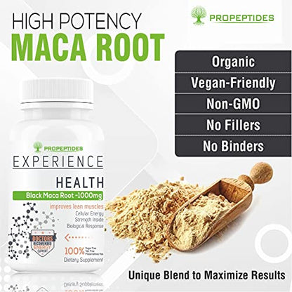 Propeptides Maca Root Powder Extract 1000mg, Black Peruvian Maca Rood Standardized, And Gelatinized,s dietary Supplement- 60 No Sugar Tablets (pack 1)