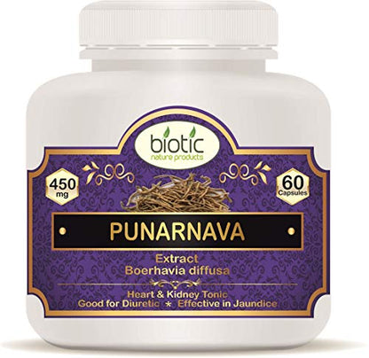 Biotic Punarnava Capsules for Kidney - Boerhaavia diffusa Extract 450mg - 60 Veg Capsules