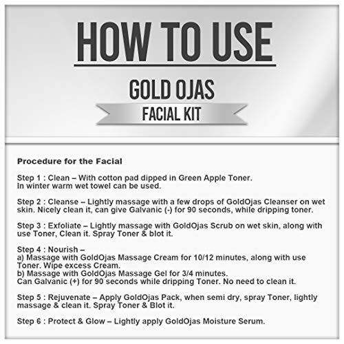 Vedicline Gold Ojas Facial Kit (Sachet Kits) for All Skin Types, Instant Glow (Cleanser, Scrub, Massage Cream, Gel, Pack, Serum, 490ml